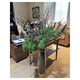 Tall floor vase with artificial greenery and branches