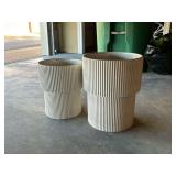 Set of 2 white ribbed ceramic planters…..11-1/2D x 14 tall and 10””D x 12” tall