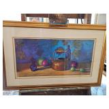 Still life with tea kettle original pastels 36x23. Artist signed.