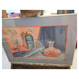 Crystal decanter, swan, vase, and cruet. Pastels 20x28