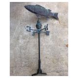 Vintage copper fish weather vane. Natural patina. 44”h x 27”W. Fish is 27”L x 9” W x 4.5” D.