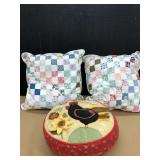 3 cute country style pillows. Welcome to Our Roast 11.5” dia and 2 quilted style pillows 13” square.