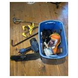 Selection of various hand tools, framing gun, Sheetrock tools and more