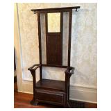 Antique Hall Tree with beveled mirror and lidded seating area…..33-1/2 x 13-1/2 deep x 72-1/2 tall