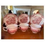 Set of (8) Johnson Bros. “Old Britain Castles” Pink Pattern Cups and Saucers