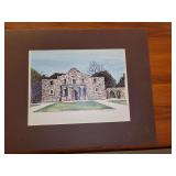 Signed lithograph of the Alamo, San Antonio by A. Shemroske, 16" X 20" w matte