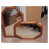 Pair of oak framed mirrors. Set up to hang as oriented in puctures