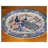 Lovely unmarked peacock platter. 14x18.5