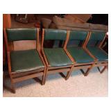 Four PyroSafe Shelby Williams wood chairs. Need recovered. 17.5x17.5x30 in tall. Seat height 17.5 in.