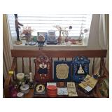 Decorative items on window sill and on bench. Bench not included.