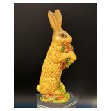 1993 Signed & Numbered Vaillancourt chalkware Tan Rabbit with Acorns And Carrots…..#781…..3” x 8” tall