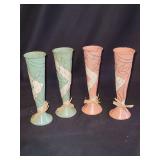 Vintage tin bud vases, 6", set of 4- 2 each color