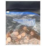 Bag of approximately 200 Lincoln pennies