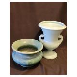 Urn vase 9.25" X 6" and pottery spitoon bowl 5" X 7"