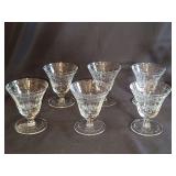 Set of 6 vintage crystal oyster/fruit cocktail glasses/cups, etched, in mint condition