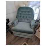 Teal velour swivel rocker by Best Chairs, seatback 33.5", width 31", seat depth 20" X 18"