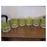 Set of 6 MCM Glass Hand Blown Old-Fashioned Glasses, green matrix design