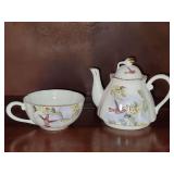 Hummingbird Gracie china teapot 5.5" and cup 4.5" diameter