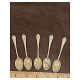 Five(5) Small Sterling Silver monogrammed spoons 39.2 grams...