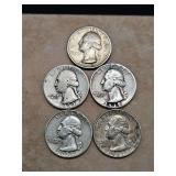 Five(5) Vintage Quarters / 1942, 1939, 1939, 1958-D, 1964-D...