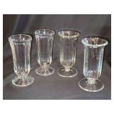 Parfait glasses, 2 styles: pair Clear Glass 5 1/2” Tall Ice Cream Sundae Ribbed Footed and pair of vintage Clear footed ribbed