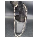 Thick silver metal braided chain necklace, 15"