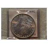 1886 US Morgan silver dollar coin; as is