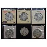 6 US Walking Liberty silver half dollar coins: 191