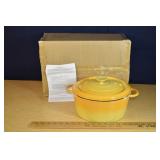 Yellow enameled 8" cast iron stock pot with lid; a