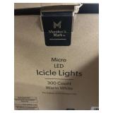 Micro LED icicle lights 300 ct warm white