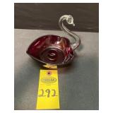 Ruby Red Swan Candle Holder 6" H