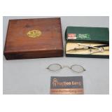 Cigar Box, Bow Pencil, Glasses