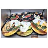 Chickens/Roosters Plates. 1 has a chip