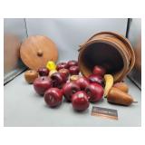 Wooden Basket & Wooden Fruit