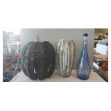 (3) Decorative Items, Wire Fruit, Vase (14" Tall)