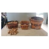 (3) Longaberger Baskets & (20) Wooden Acorns