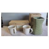 (2) Longaberger Pottery Mugs & (1) Vase