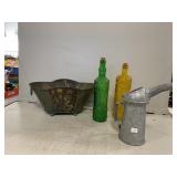 Liquid Qt. Container w/Spout, Glass Bottles, and