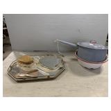 Vtg Vanity Set and Enamelware Pots