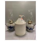 Stoneware Jug & Oil Lamps