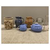 Stoneware Pitchers, Glass Items, and Hall