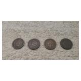 (4) Indian Head One Cent Coins (1899, 1902, 1907