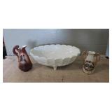 (1) Oval Bowl (12"×8"×4.5") & (2) Vases (5.5" &