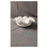 Fenton glass white cased ruffled edge bowl a