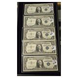 Five silver certificates $1 1957 series