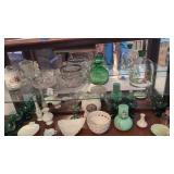 Contents of curio cabinet cut glass jam jar,