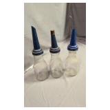 Set Of Three Oil Bottles With Blue Metal Spouts