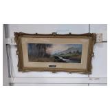 Ornate Vintage Framed Picture Of A River Scene