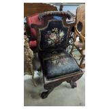 Victorian Needlepoint Chair With Claw Feet Carved