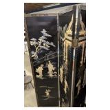 Oriental Black Lacquer Folding 4 Section Screen